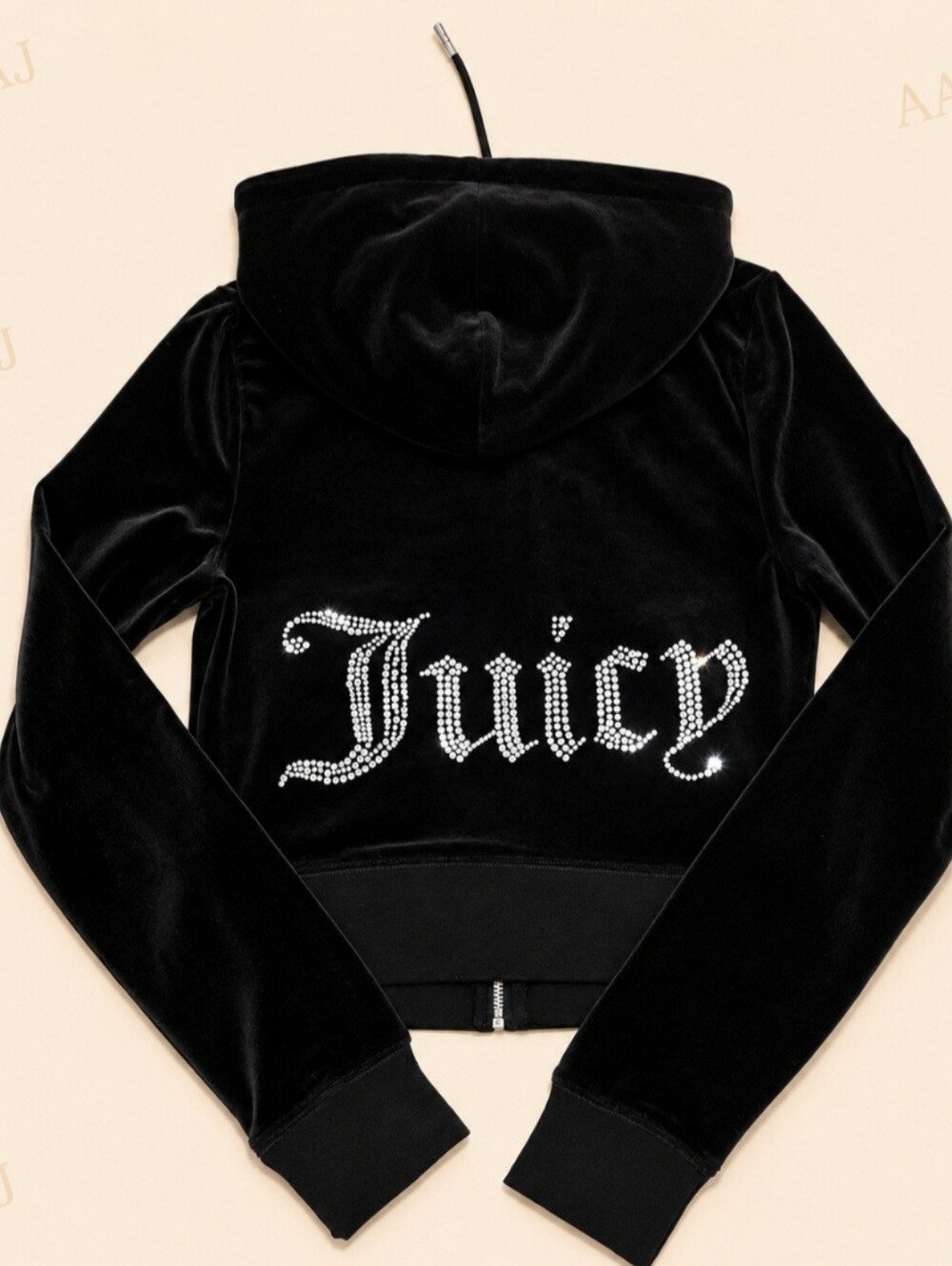 NWOT Juicy Couture Liquorice Black Luxe Velour OG Bling Zip Up Hoodie - XS